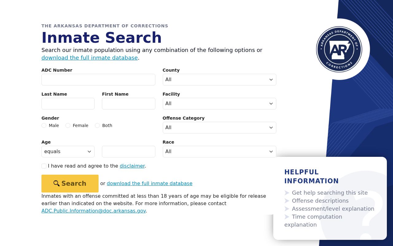 Arkansas corrections search for Lawrence County criminal custody records